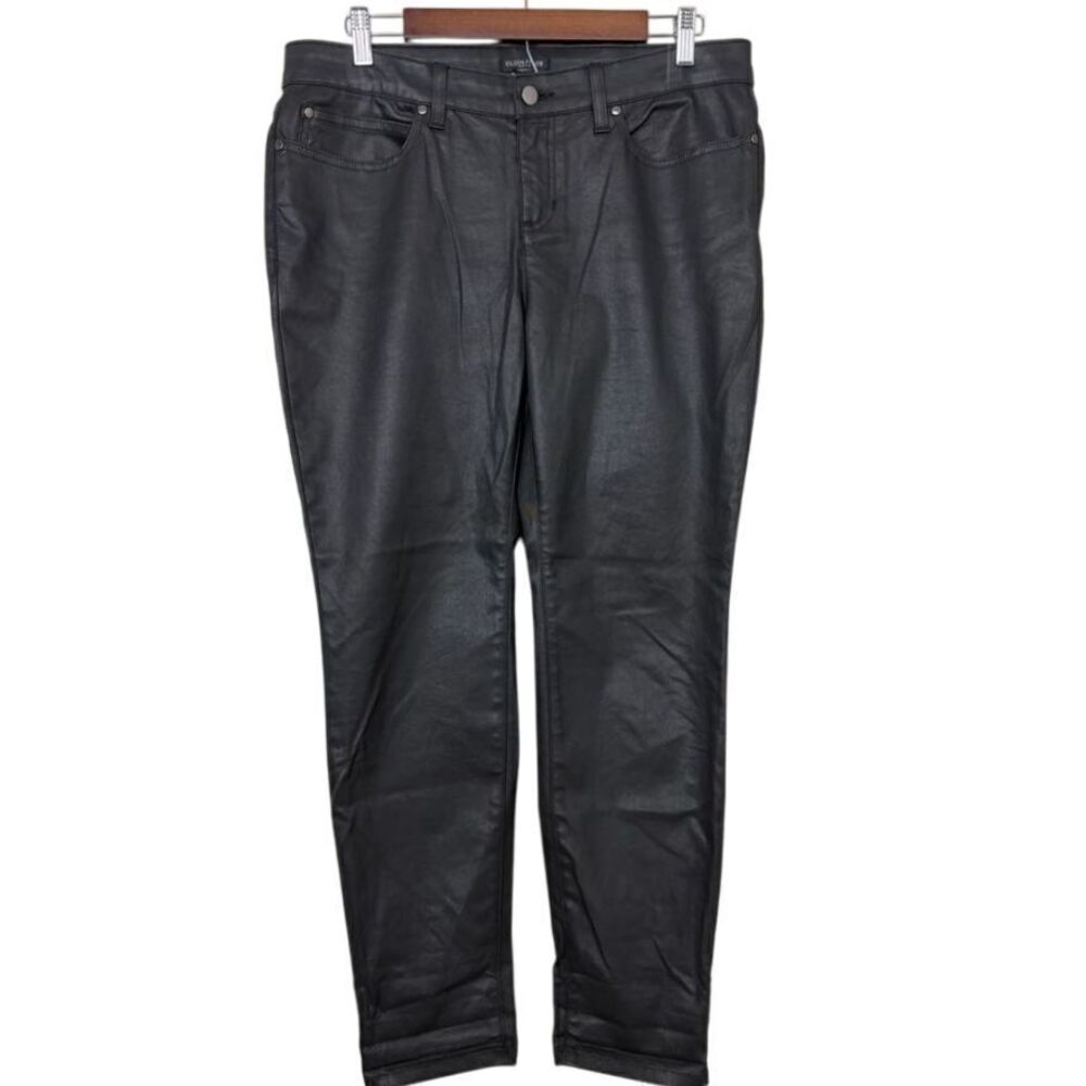 Eileen Fisher Black Skinny Pants Sheen Size‎ 14P Petite Moto Quiet Luxury